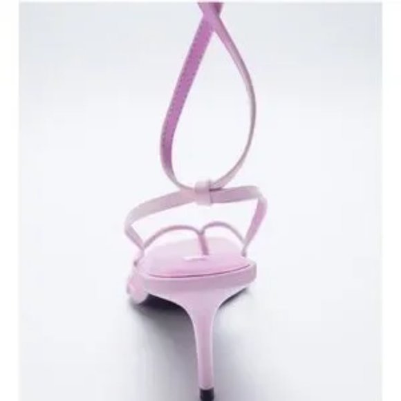 ZARA Heeled Leather Square Toe Sandals Mauve - Picture 5 of 9